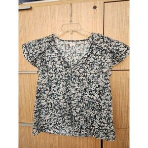 Veronica Beard Joi Batik Print Blouse Top Off-White & Blue Size 10